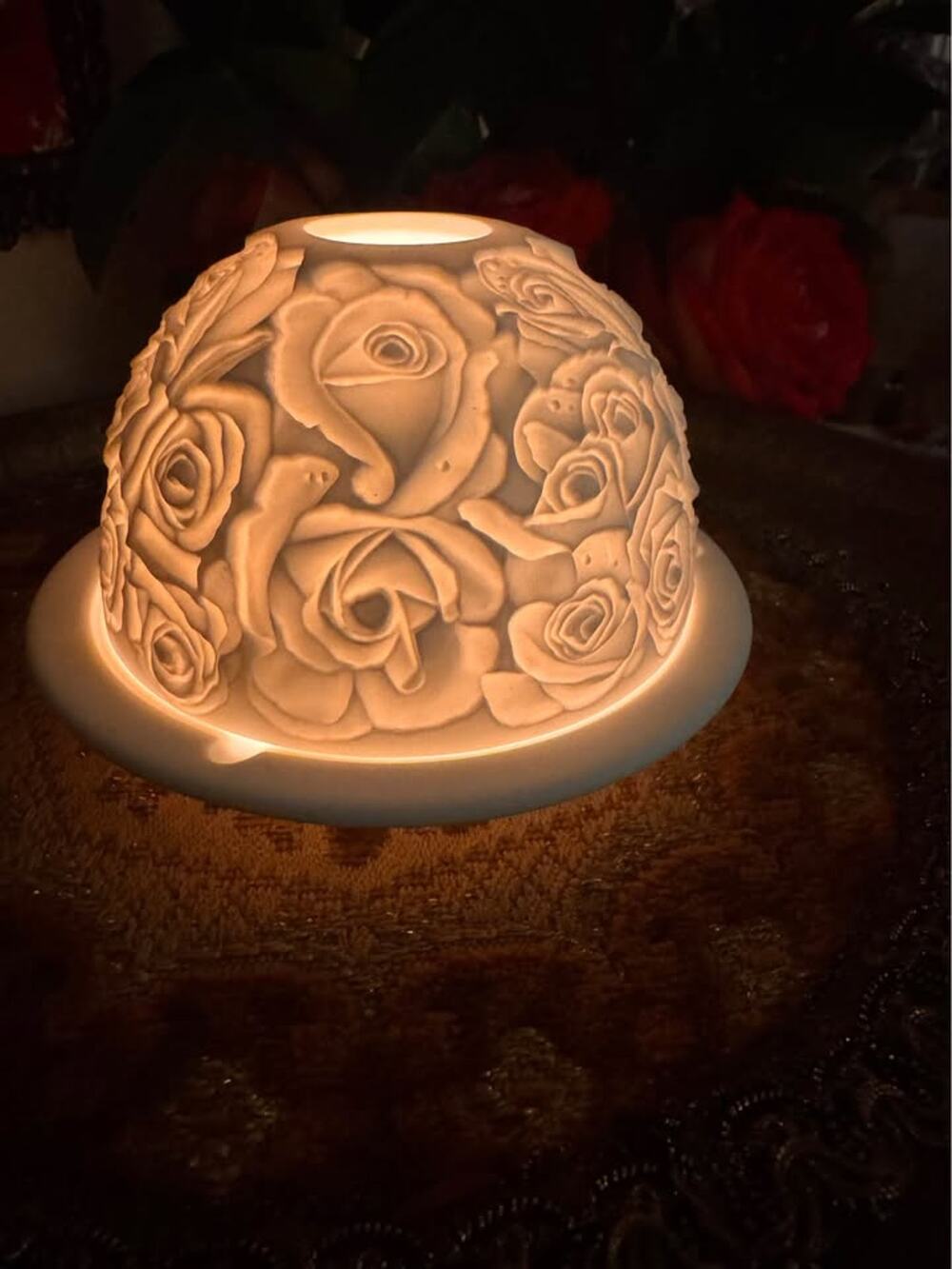 🌹✨ Bernardaud Limoges “Roses” Lithophane Porcelain Votive Light ✨🌹